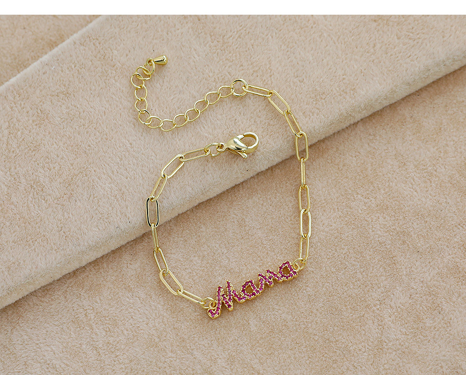 Fashion Golden Copper Inlaid Zircon Letters Mama Thick Chain Bracelet,Bracelets