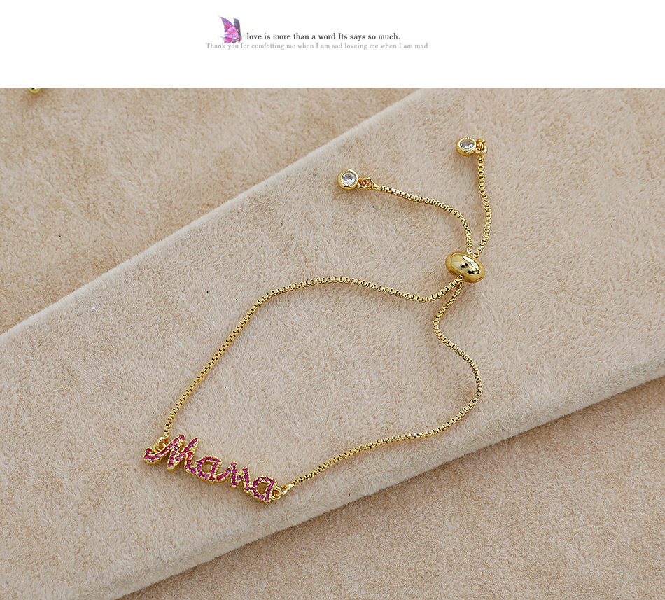 Fashion Golden Copper Inlaid Zircon Letters Mama Thick Chain Bracelet,Bracelets