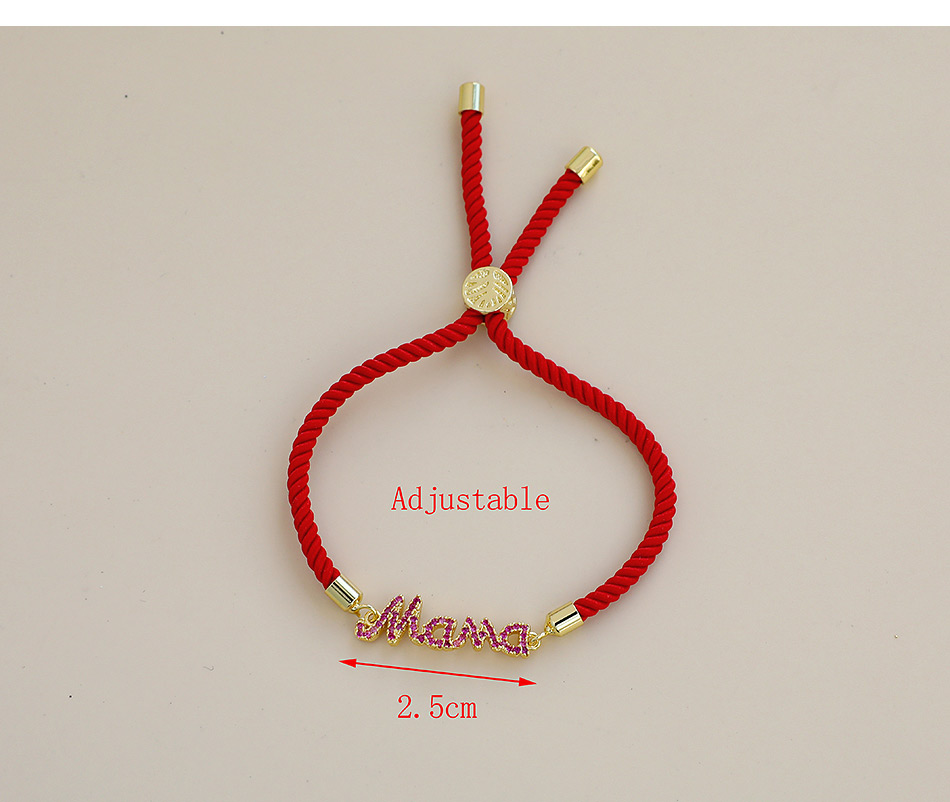 Fashion Red Copper Inlaid Zircon Letters Mama Braided Rope Bracelet,Bracelets