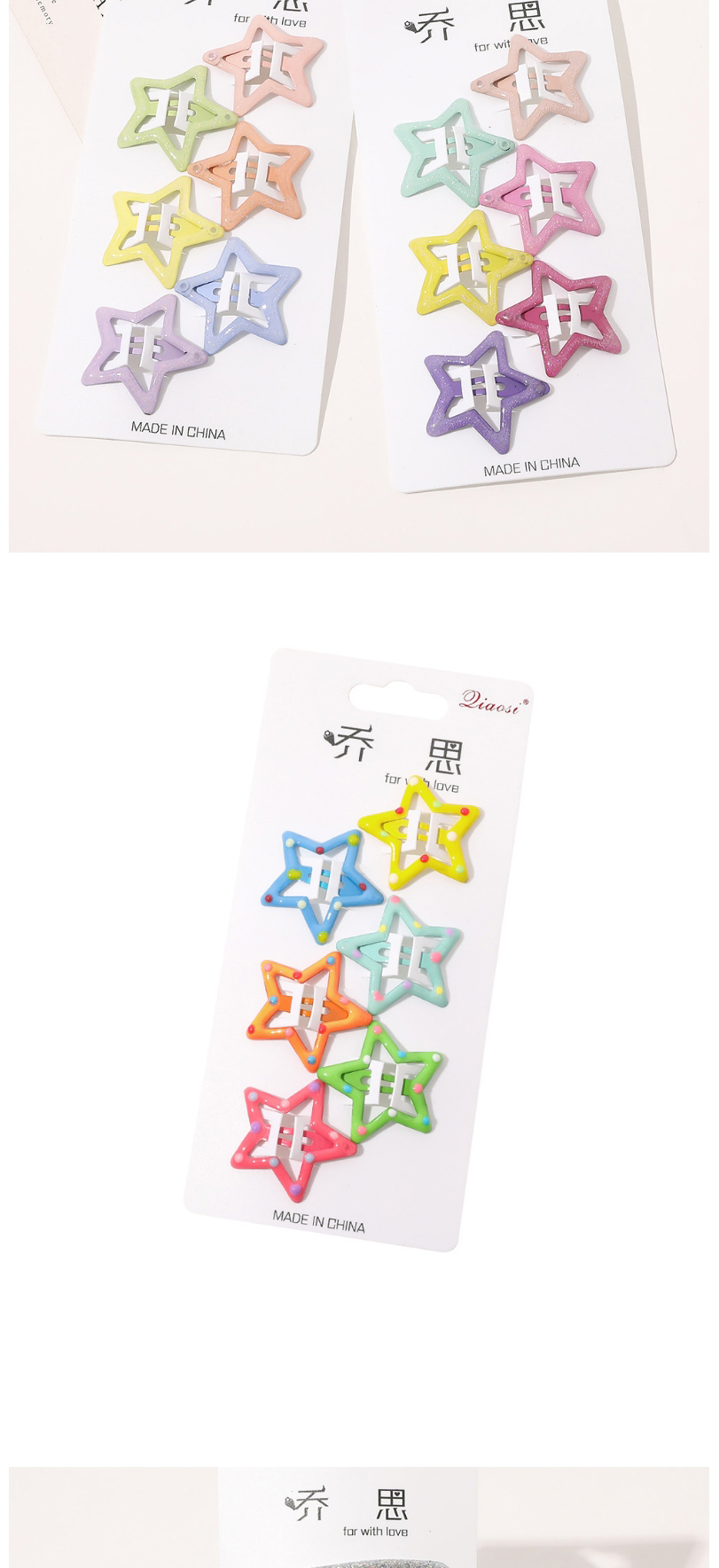 Fashion Five-pointed star hair clip set-matte macaron 6 colors Metal Paint Geometric Hollow Hairpin Set,Hairpins