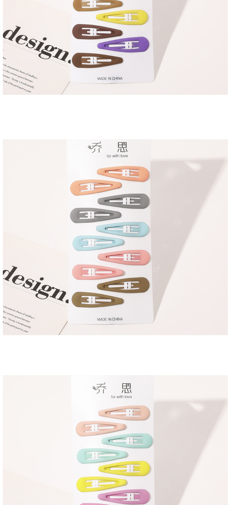 Fashion Water drop hairpin set-matte light color 5 colors Metal Paint Geometric Hollow Hairpin Set,Hairpins