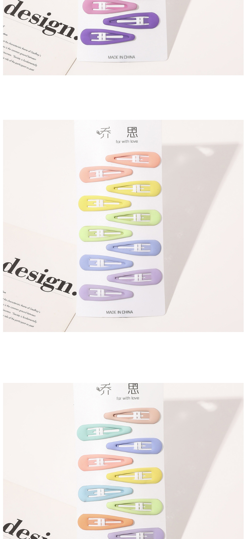 Fashion Water drop hair clip set-frosted Morandi light 5 colors Metal Paint Geometric Hollow Hairpin Set,Hairpins