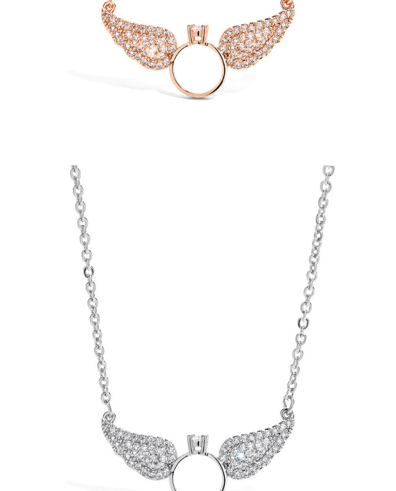 Fashion Small Rose Gold Angel Wings Micro Zircon Ring Necklace,Necklaces