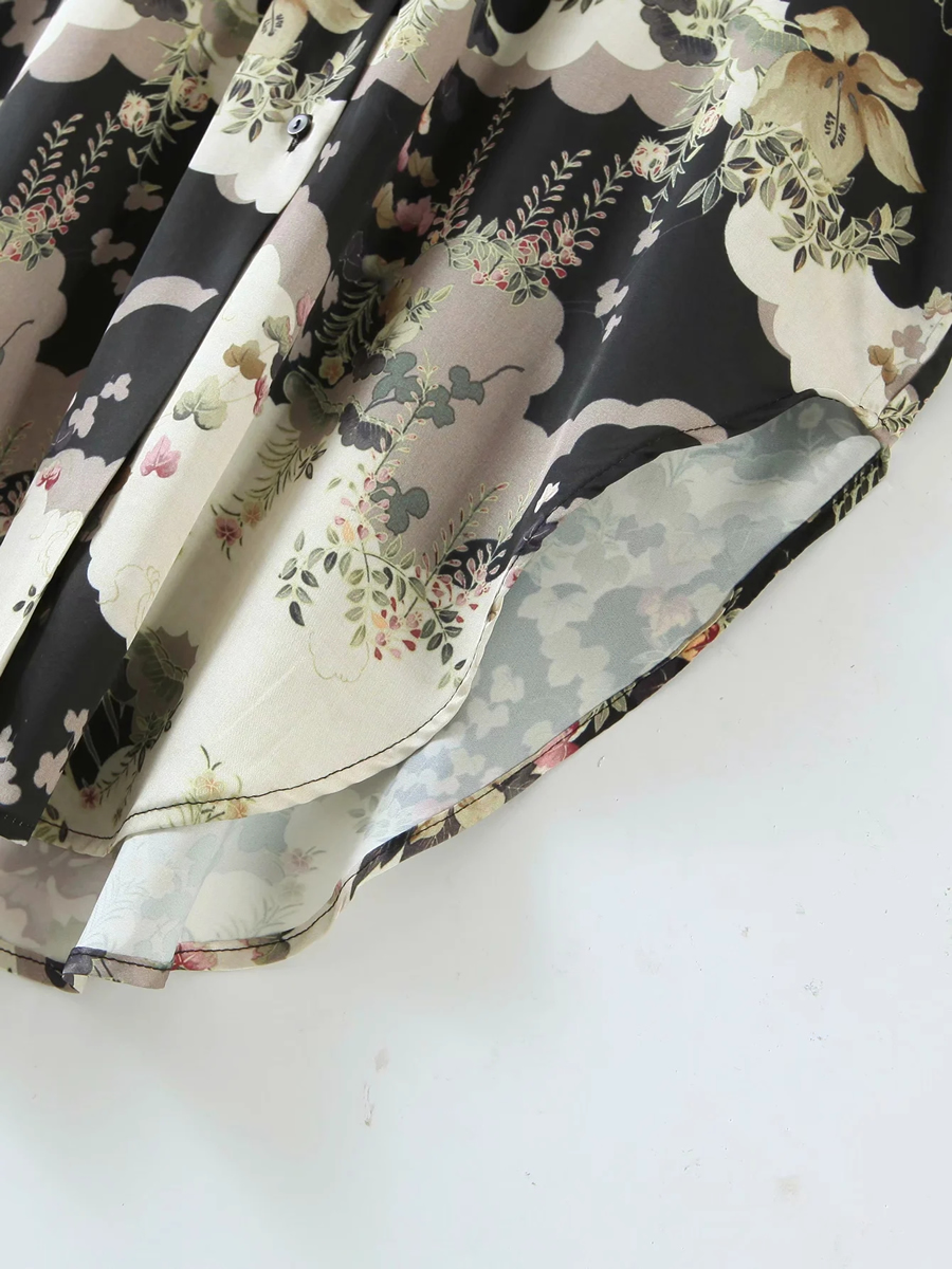 Fashion Flower Print Printed Irregular Opening Loose Shirt,Tank Tops & Camis