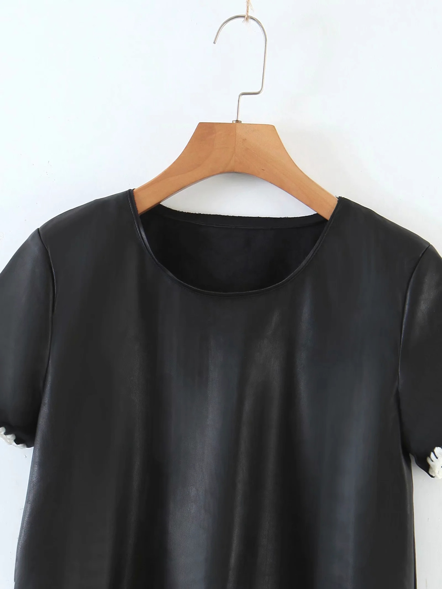 Fashion Black Round Neck Knitted Short Sleeve Top,Tank Tops & Camis