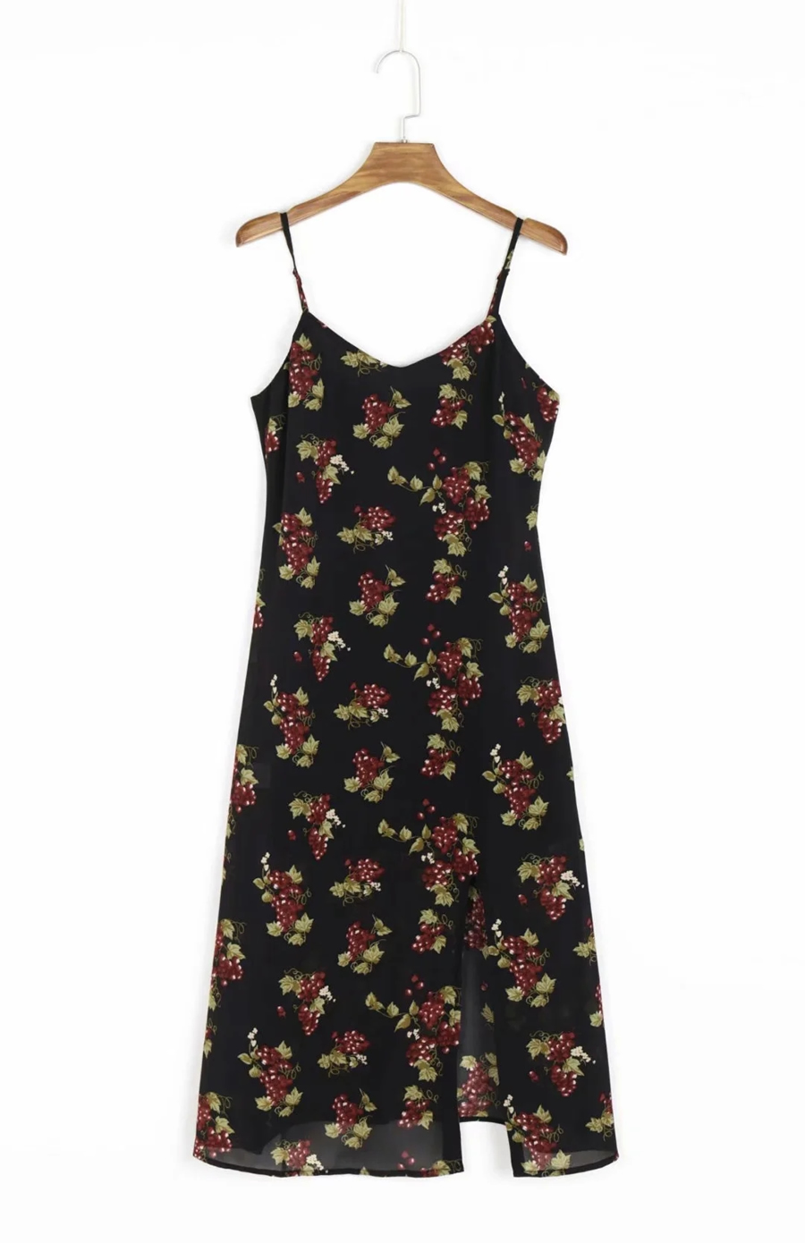Fashion Black Grape Print Grape Sling Print Slit Dress,Tank Tops & Camis