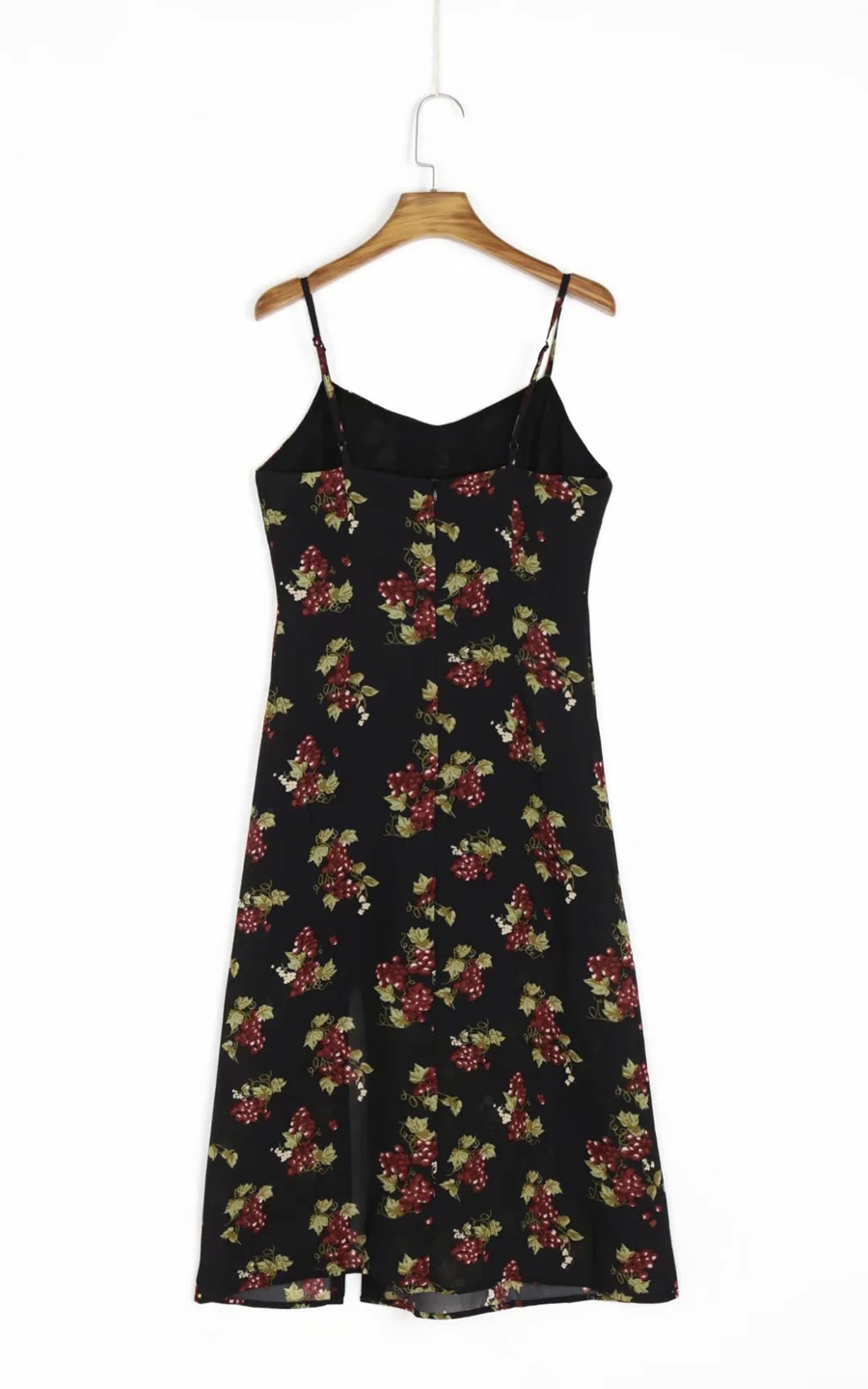 Fashion Black Grape Print Grape Sling Print Slit Dress,Tank Tops & Camis