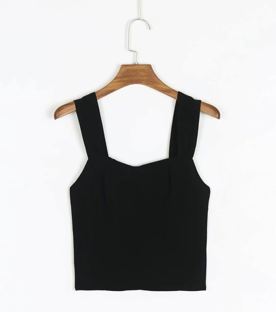 Fashion Black Loose Solid Color Sling Top,Tank Tops & Camis