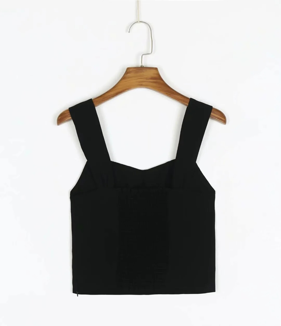 Fashion Black Loose Solid Color Sling Top,Tank Tops & Camis