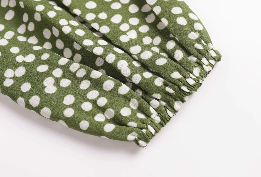 Fashion Green Dots Polka Dot Print V-neck Long Sleeve Top,Tank Tops & Camis
