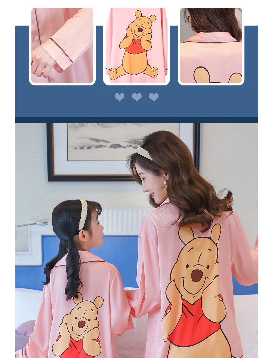 Fashion Mother Bear Ice Silk Printed Shirt-style Parent-child Nightdress Home Wear,Cartoon Pajama