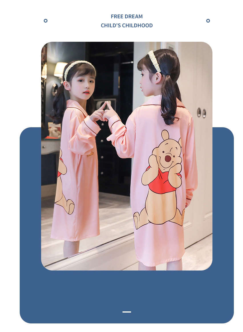 Fashion Mother Bear Ice Silk Printed Shirt-style Parent-child Nightdress Home Wear,Cartoon Pajama