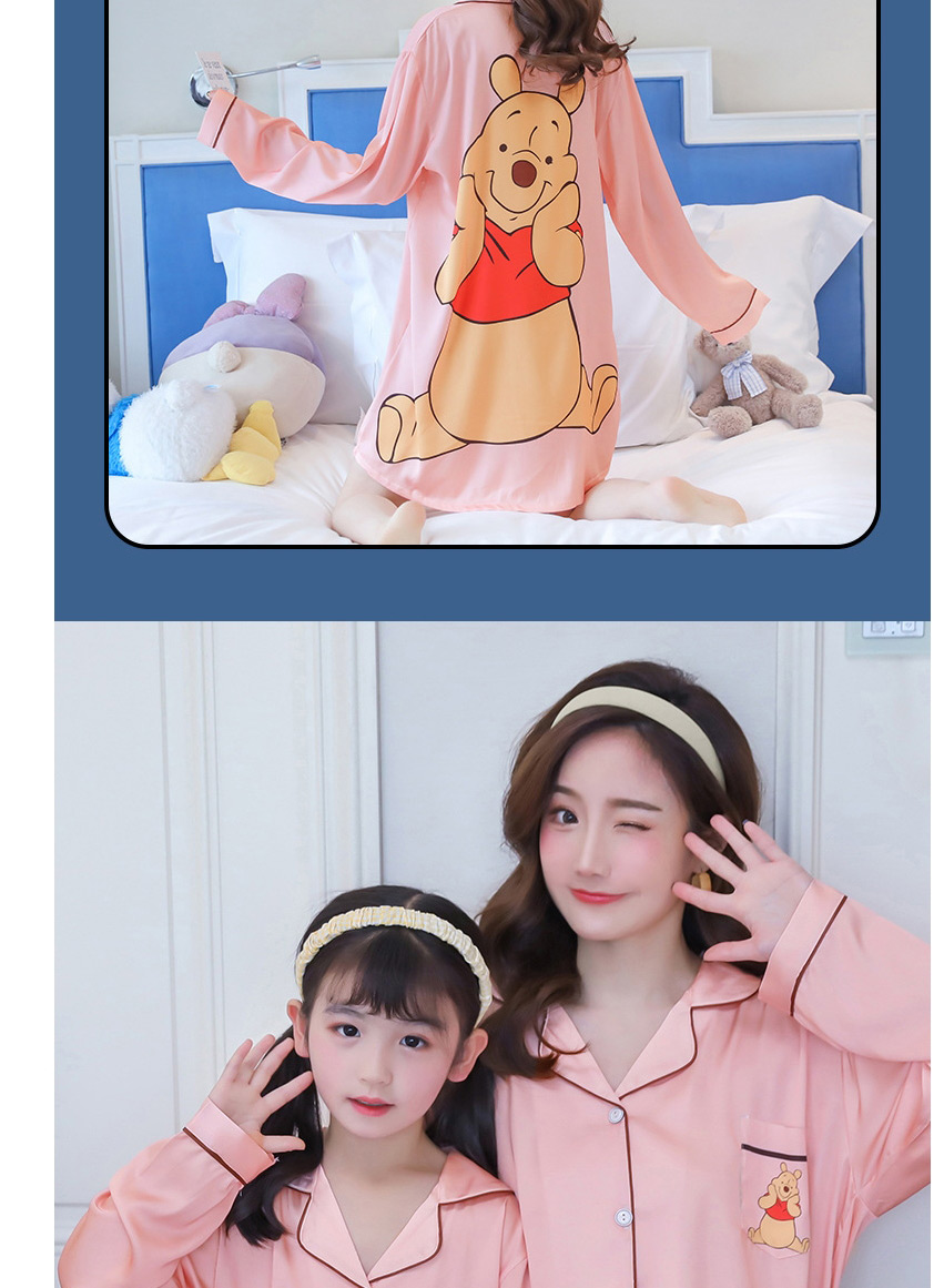 Fashion Mom Pickup Ice Silk Printed Shirt-style Parent-child Nightdress Home Wear,Cartoon Pajama