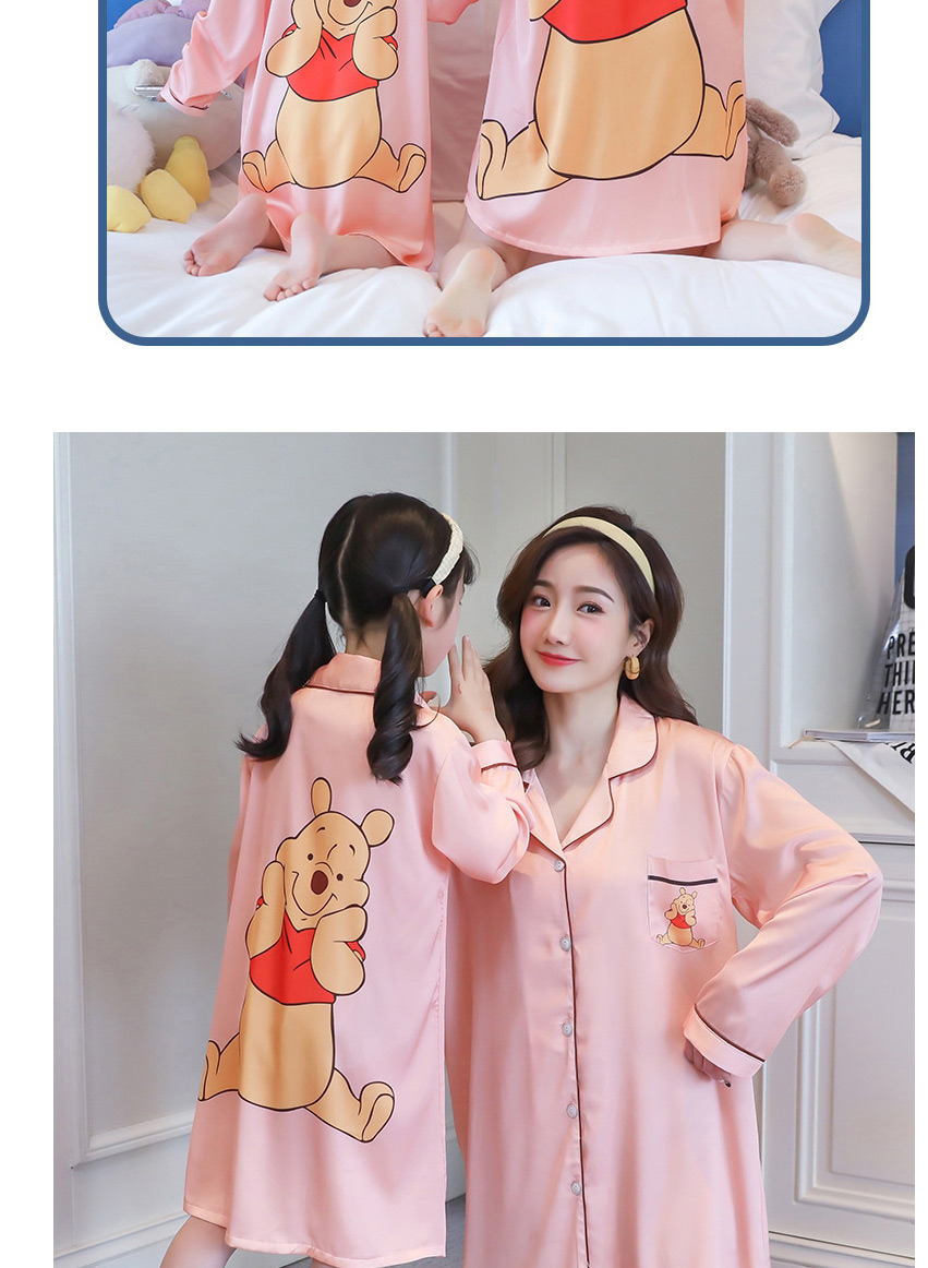 Fashion Mom Pickup Ice Silk Printed Shirt-style Parent-child Nightdress Home Wear,Cartoon Pajama