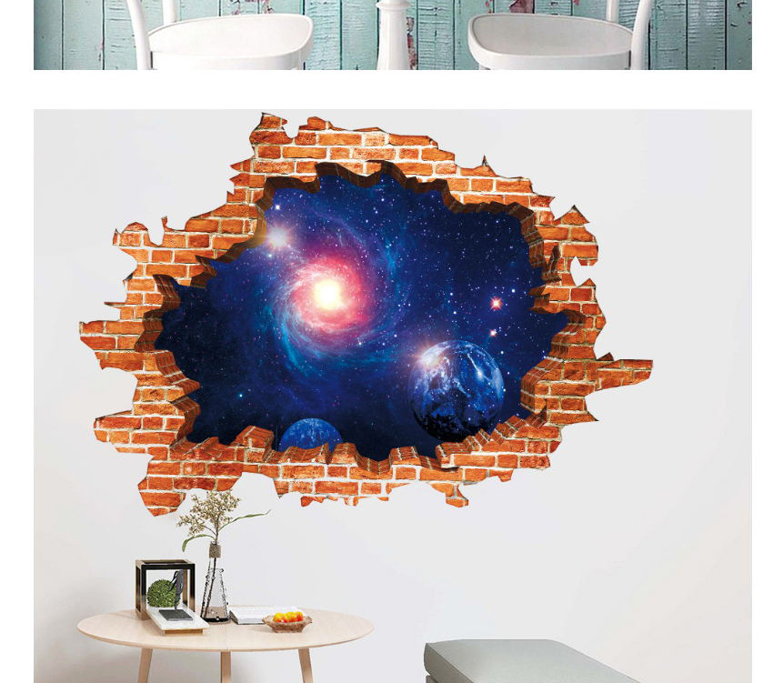 Fashion Planet 3d Broken Wall Milky Way Starry Sky Planet Bedroom Children S Room Stereo Wall Stickers,Household goods
