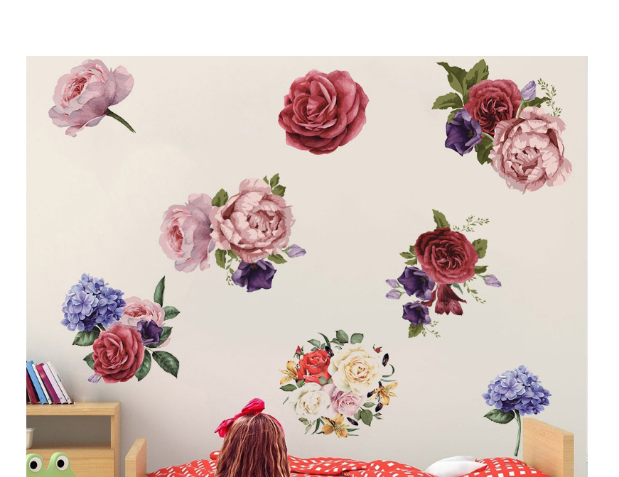 Fashion 25*70cmx2 Piece Set Hand-painted Peony Rose Flower Wall Sticker Removable Decorative Painting,Home Decor