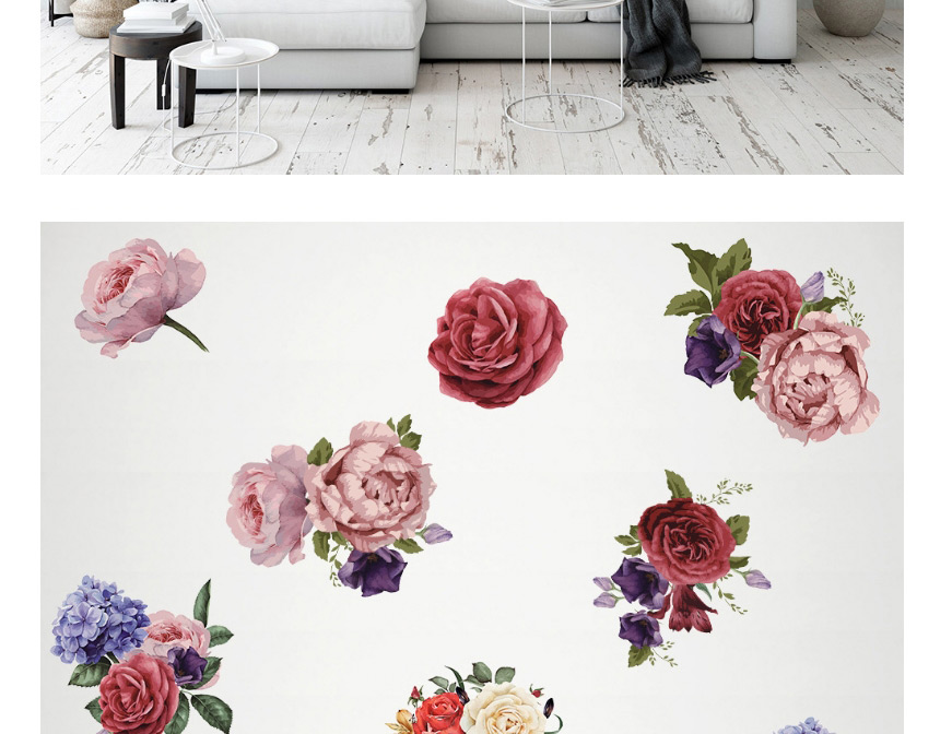 Fashion 25*70cmx2 Piece Set Hand-painted Peony Rose Flower Wall Sticker Removable Decorative Painting,Home Decor
