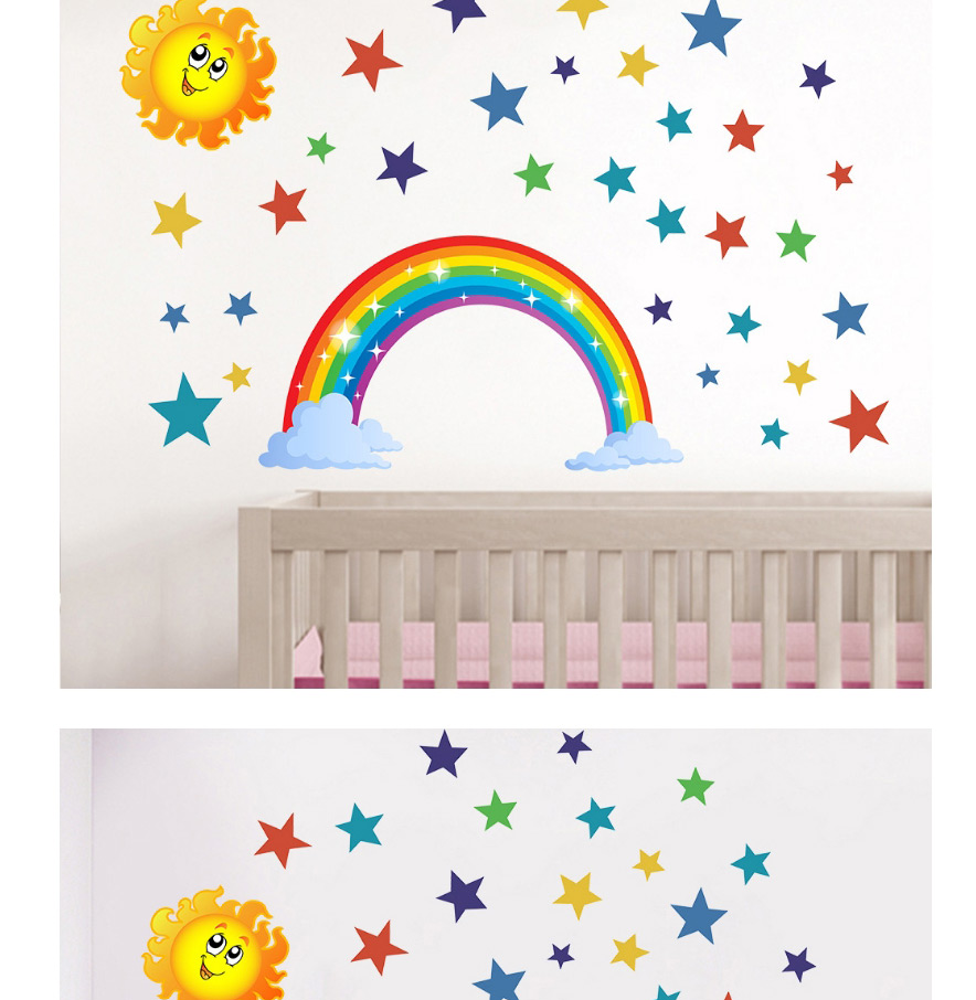 Fashion S-30*60cm Rainbow Stars Sun Children S Room Removable Wall Sticker,Home Decor