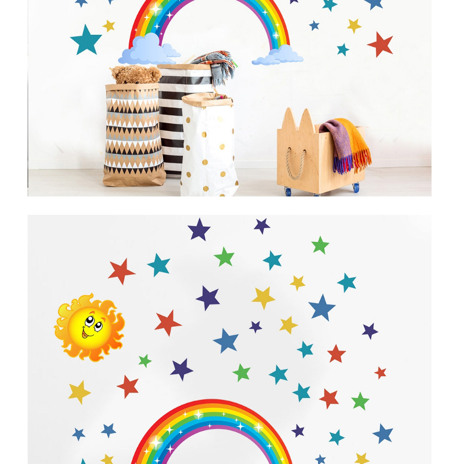 Fashion S-30*60cm Rainbow Stars Sun Children S Room Removable Wall Sticker,Home Decor