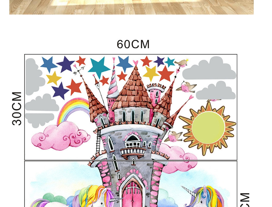 Fashion 30*60cmx2 Pieces In Bag Packaging Unicorn Castle Living Room Bedroom Children S Room Wall Sticker,Home Decor