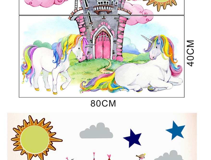 Fashion 30*60cmx2 Pieces In Bag Packaging Unicorn Castle Living Room Bedroom Children S Room Wall Sticker,Home Decor