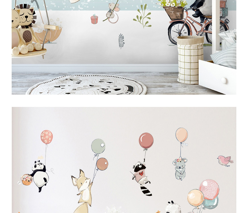 Fashion 30*90cmx2 Pieces In A Bag Packaging Fox Panda Little Bear Mouse Balloon Wall Sticker,Home Decor