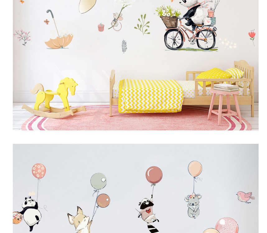 Fashion 30*90cmx2 Pieces In A Bag Packaging Fox Panda Little Bear Mouse Balloon Wall Sticker,Home Decor