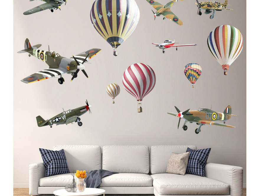 Fashion 30*90cmx2 Pieces In A Bag Packaging Hand-painted Airplane Hot Air Balloon Wall Sticker Removable,Home Decor