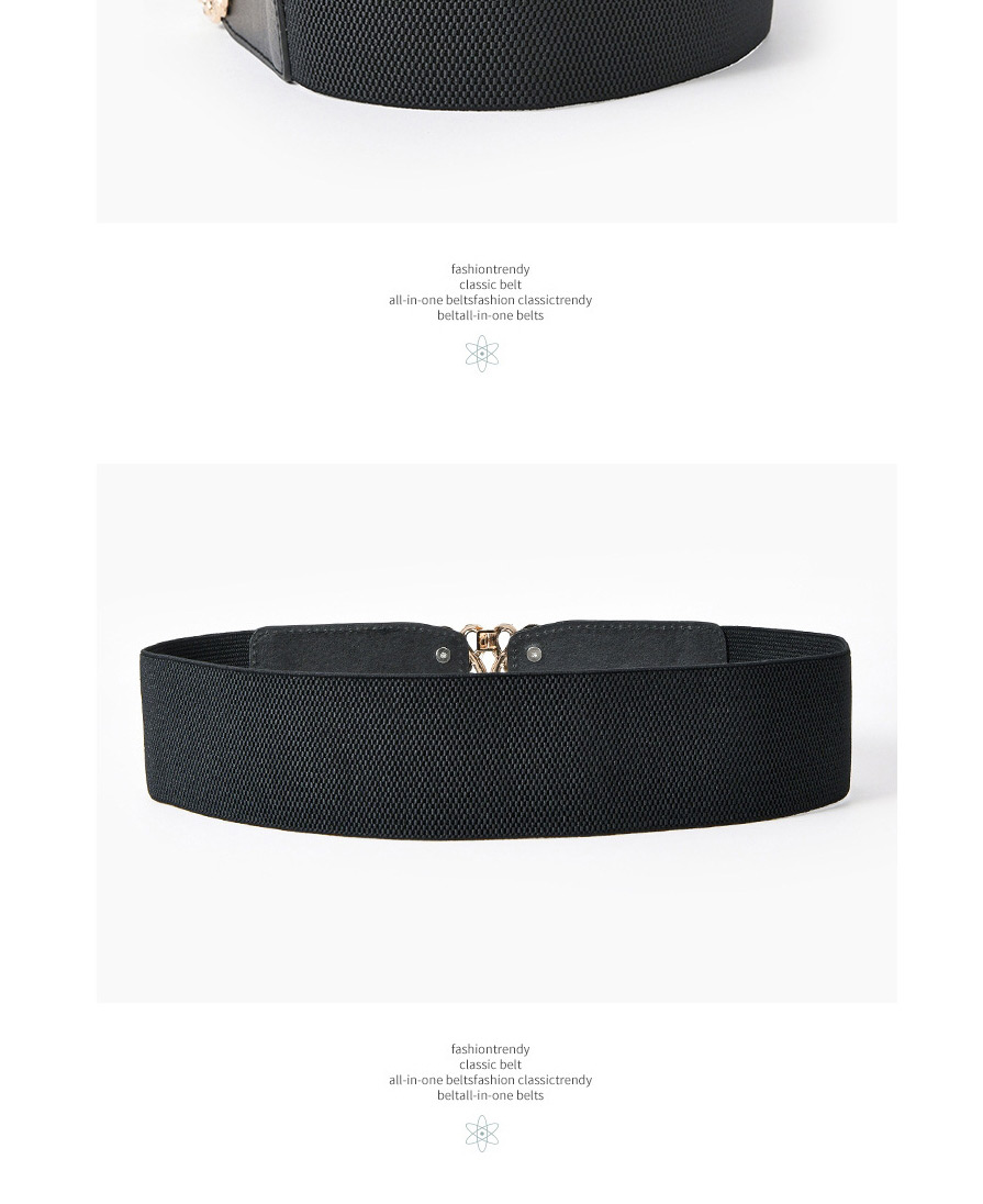 Fashion Black-gold Buckle Wide Elastic Belt With Pattern Decoration,Wide belts