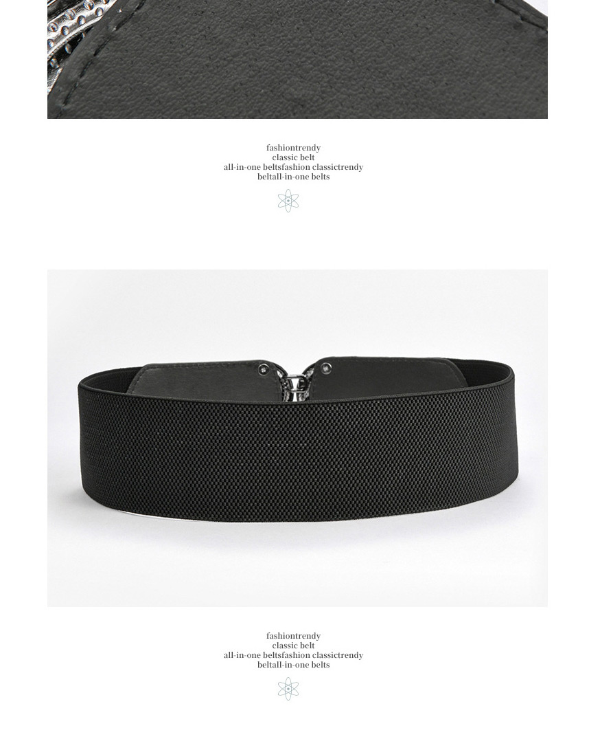 Fashion Black-gold Buckle Elastic Elastic Geometric Alloy Wide Belt,Wide belts