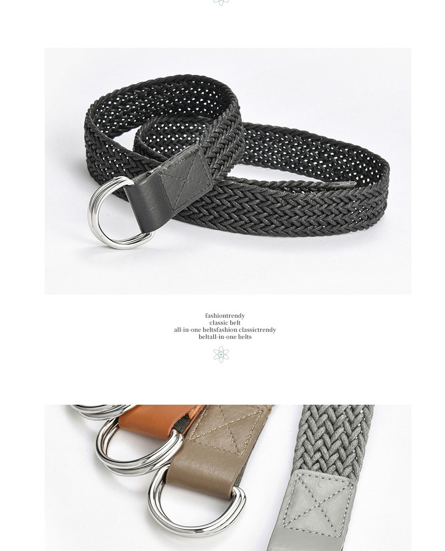 Fashion Khaki Double Loop Buckle Wax Rope Braided Alloy Belt,Wide belts