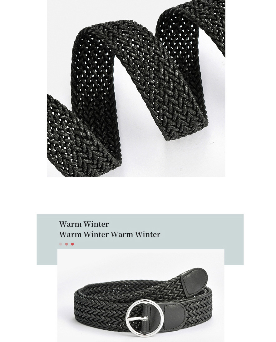 Fashion Black Round Buckle Twisted Wax Rope Braided Belt,Wide belts