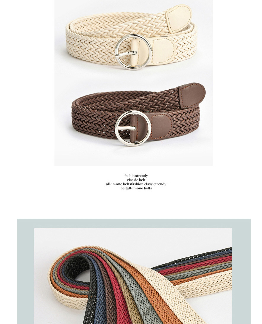 Fashion Beige Round Buckle Twisted Wax Rope Braided Belt,Wide belts