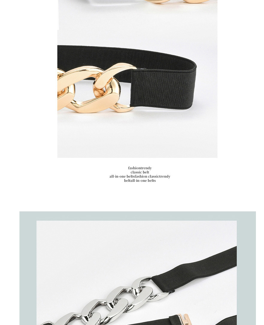 Fashion Black-silver Buckle Stretch Elastic Chain Stitching Slim Slim Belt,Thin belts