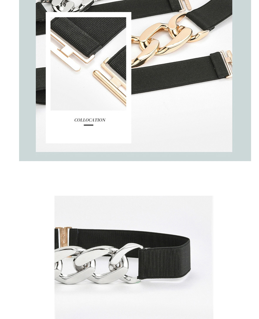 Fashion Black-gold Buckle Stretch Elastic Chain Stitching Slim Slim Belt,Thin belts
