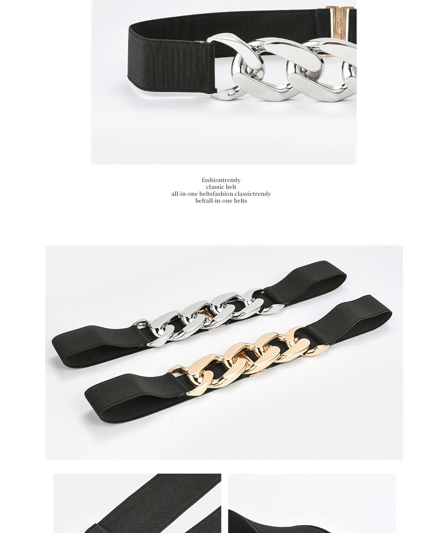 Fashion Black-gold Buckle Stretch Elastic Chain Stitching Slim Slim Belt,Thin belts