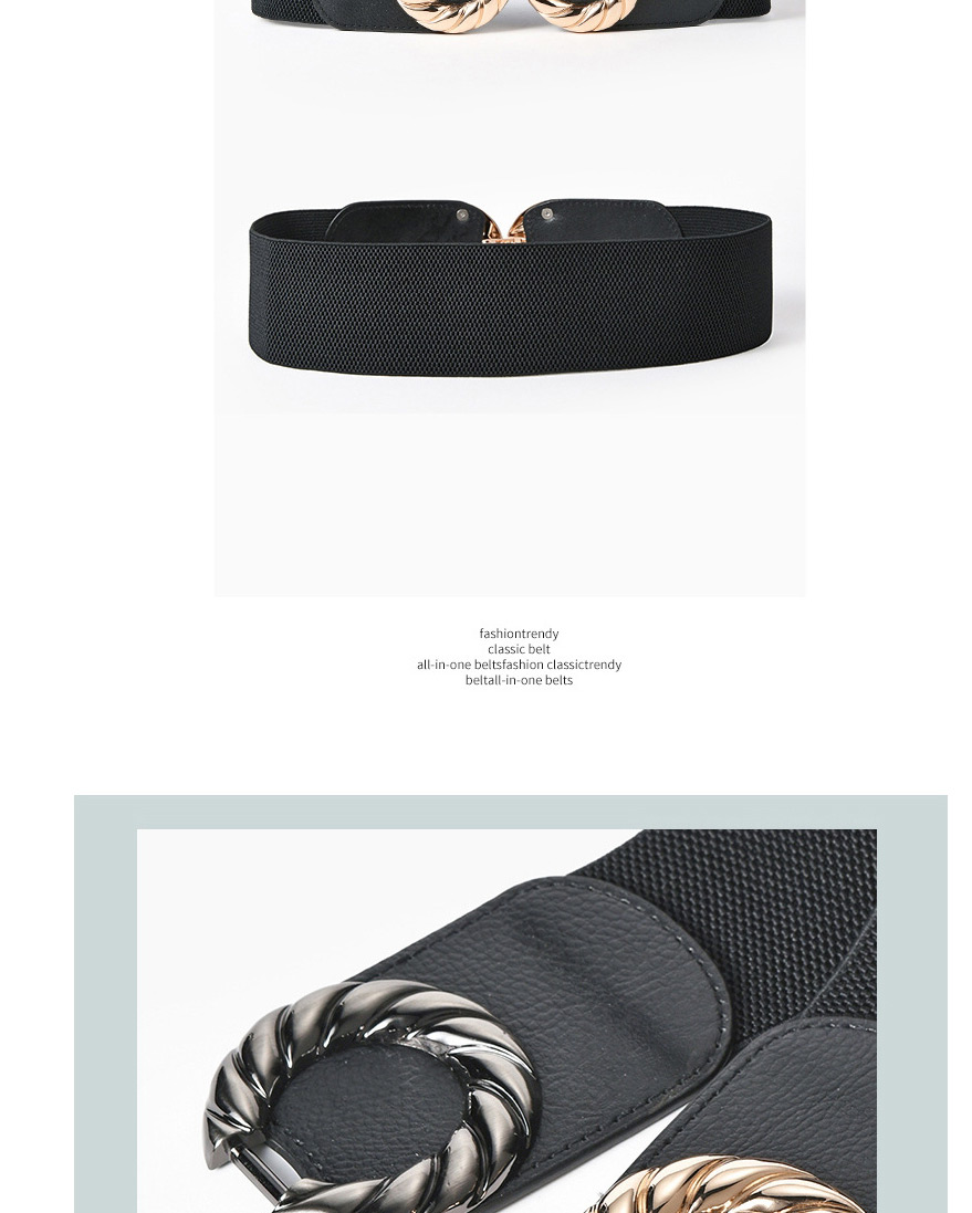 Fashion Black-gold Buckle Alloy Double Round Buckle Elastic Elastic Wide Belt,Wide belts