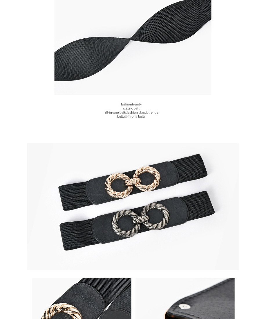 Fashion Black-gold Buckle Alloy Double Round Buckle Elastic Elastic Wide Belt,Wide belts