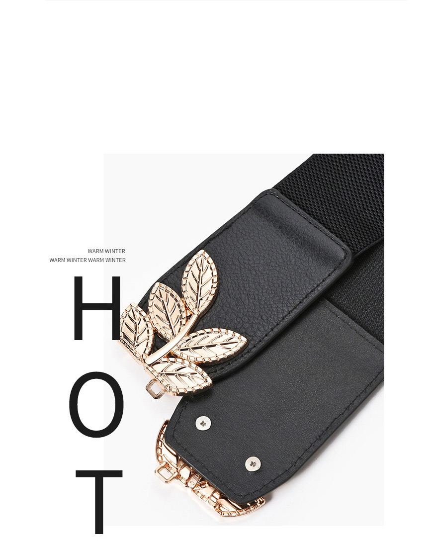 Fashion Black-gold Buckle Metal Leaf Elastic Elastic Alloy Wide Belt,Wide belts