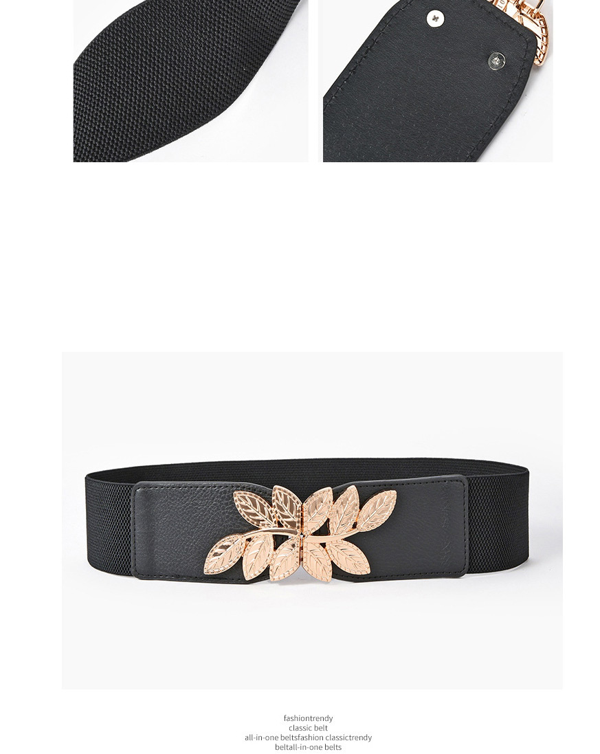 Fashion Black-gold Buckle Metal Leaf Elastic Elastic Alloy Wide Belt,Wide belts