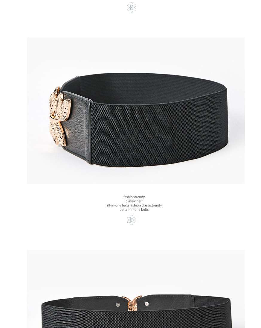 Fashion Black-gun Buckle Metal Leaf Elastic Elastic Alloy Wide Belt,Wide belts