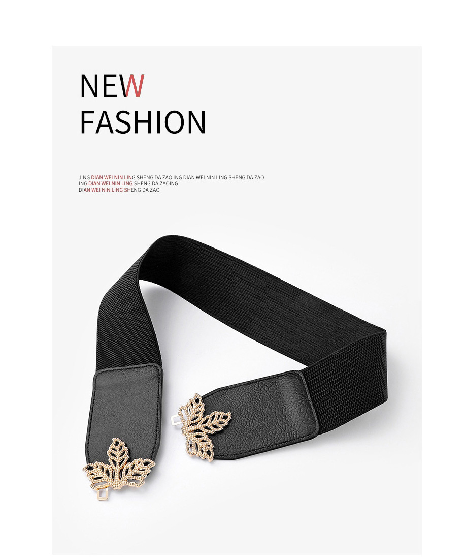 Fashion Black-gold Buckle Maple Leaf Elastic Belt,Wide belts