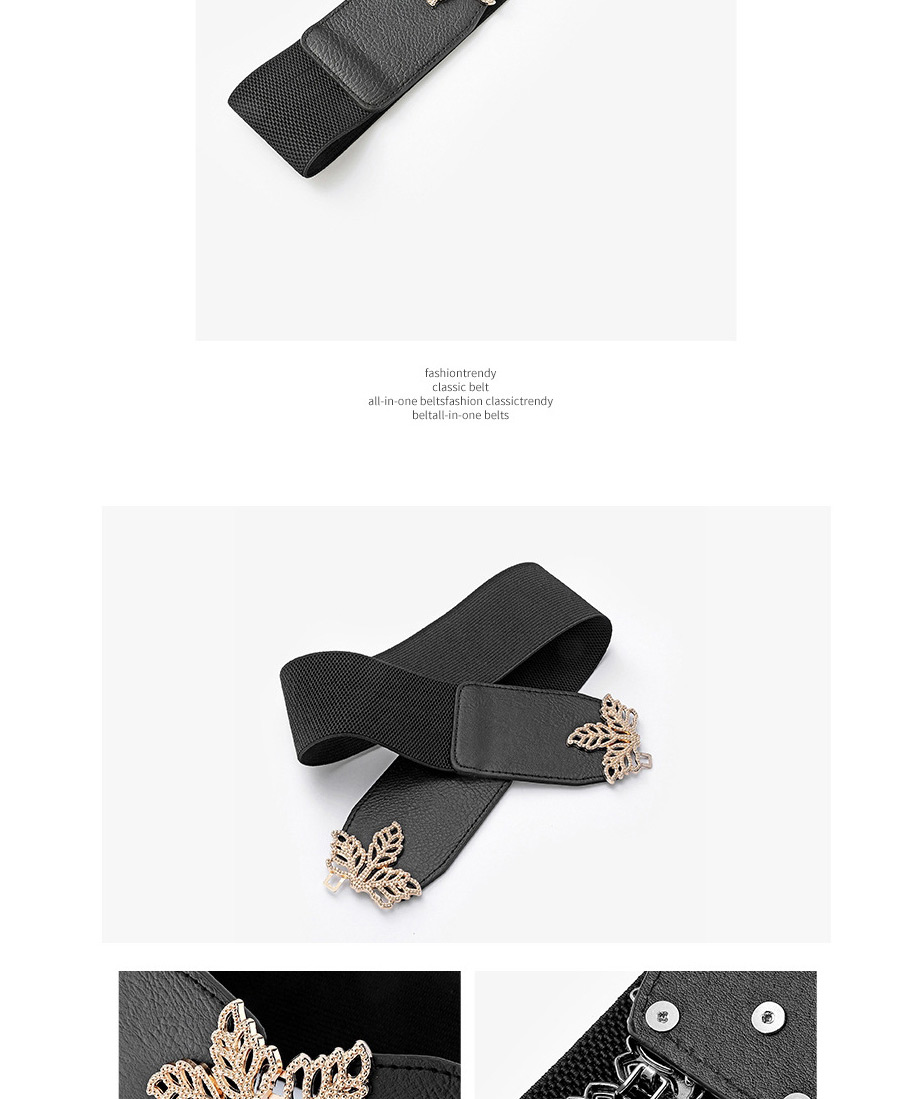 Fashion Black-gold Buckle Maple Leaf Elastic Belt,Wide belts