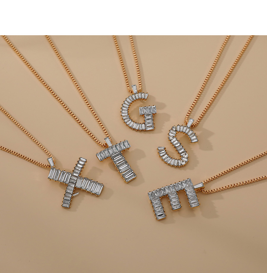Fashion M Alloy Diamond Letter Necklace,Chains
