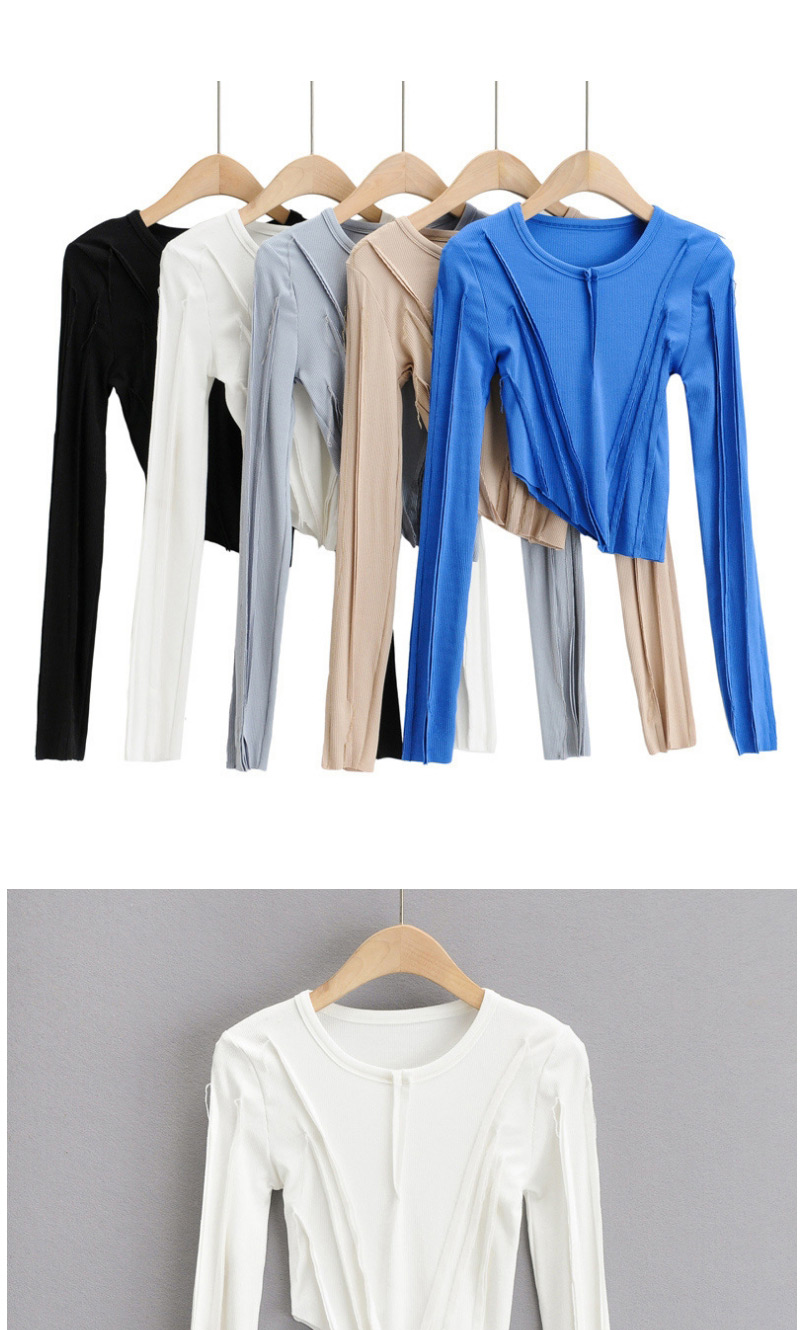 Fashion Sapphire Irregular Slim Long-sleeved T-shirt With Solid Color Hem,Tank Tops & Camis