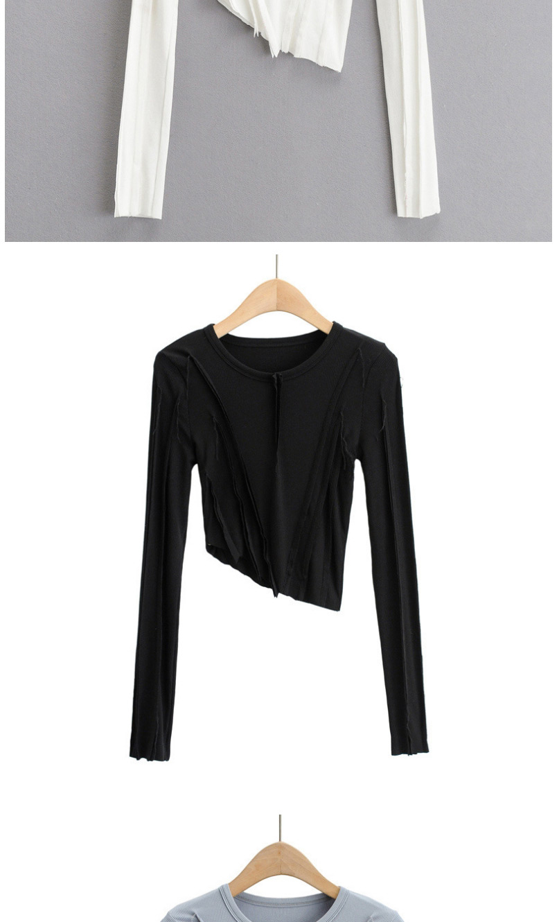 Fashion White Irregular Slim Long-sleeved T-shirt With Solid Color Hem,Tank Tops & Camis