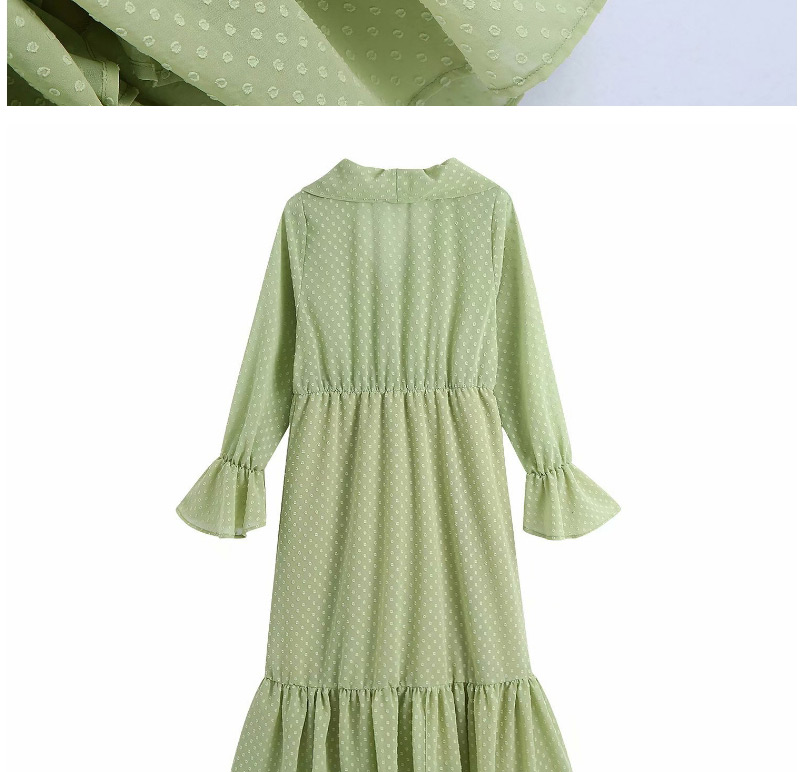 Fashion Green Ruffled Chiffon Printed V-neck Dress,Long Dress