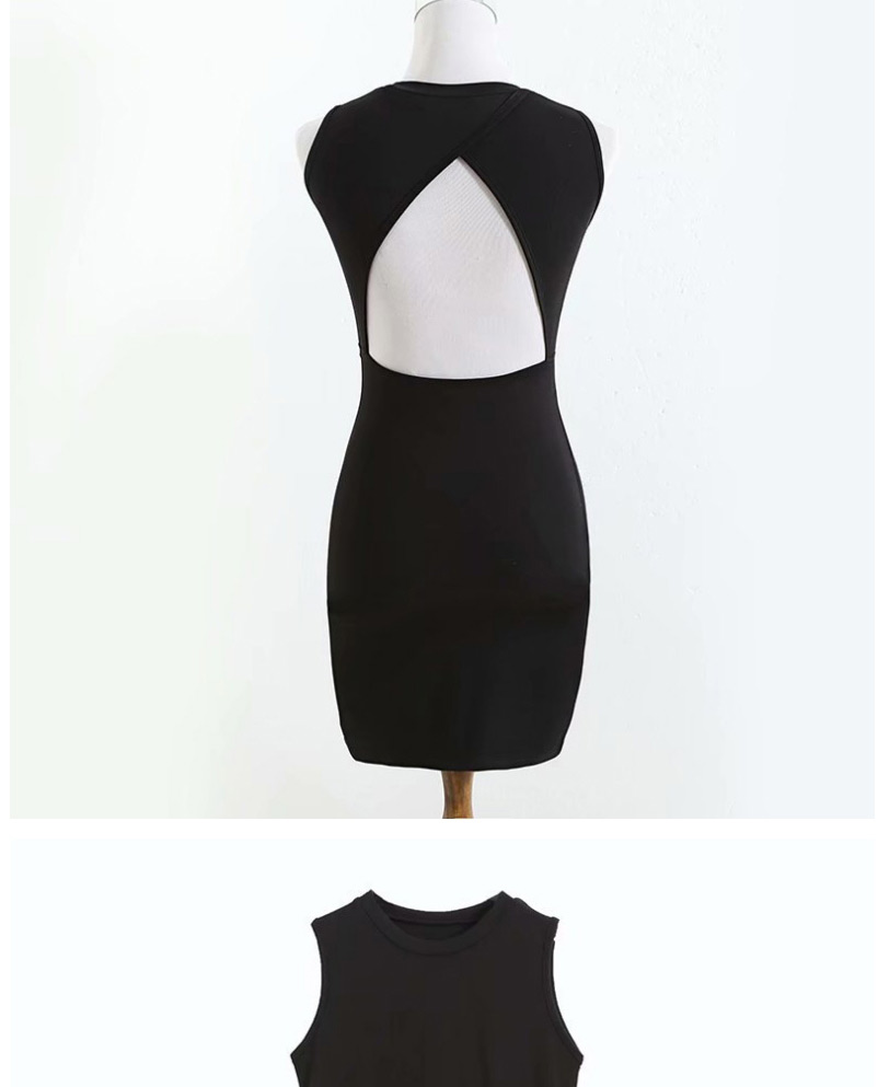 Fashion Black Solid Color Sleeveless Backless Slim Dress,Mini & Short Dresses
