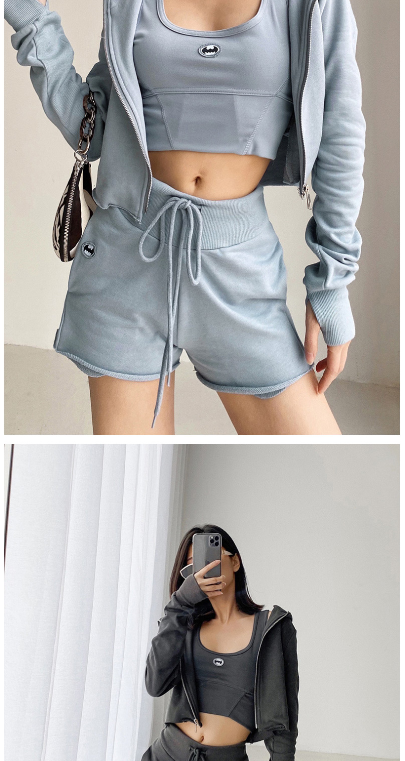 Fashion Blue Solid Color Zipper Hooded Long Sleeve Sweater,Hair Crown