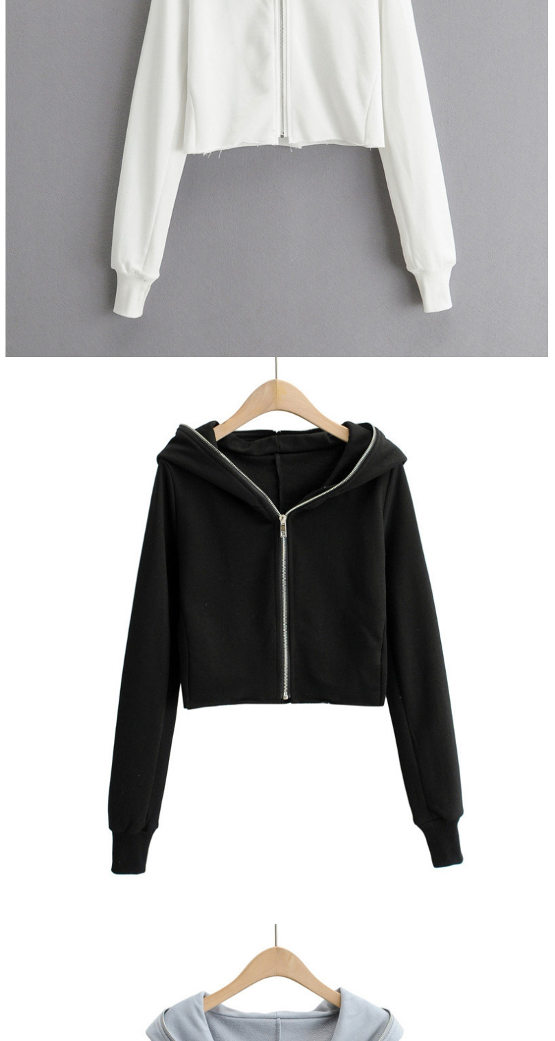 Fashion Black Solid Color Zipper Hooded Long Sleeve Sweater,Hair Crown